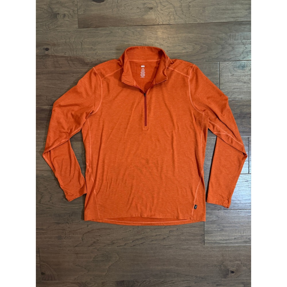 REI Co-op Mens Large Burnt Orange Heathered Quarter Zip Pullover Active Top
